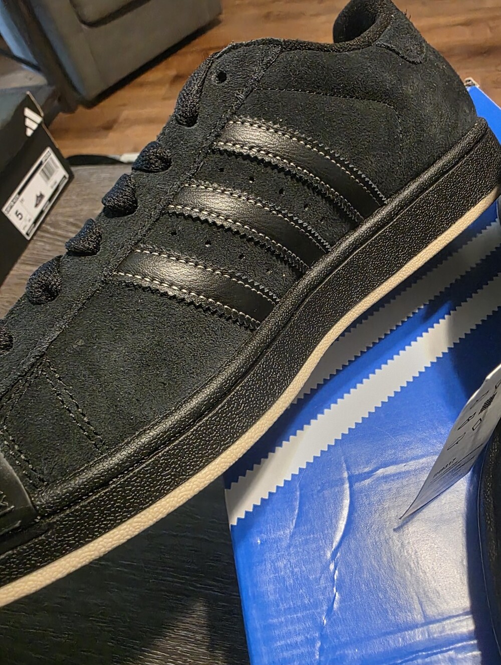 Adidas Superstar 2 Black Suede Low-Top Sneakers with Gold Logo - Picture 4 of 9